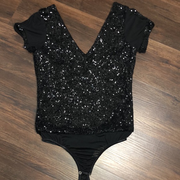 bebe Tops - Bebe vneck black sequin bodysuit L
